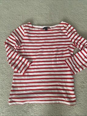 J. Crew Red and White Striped Long Sleeve Boatneck Top